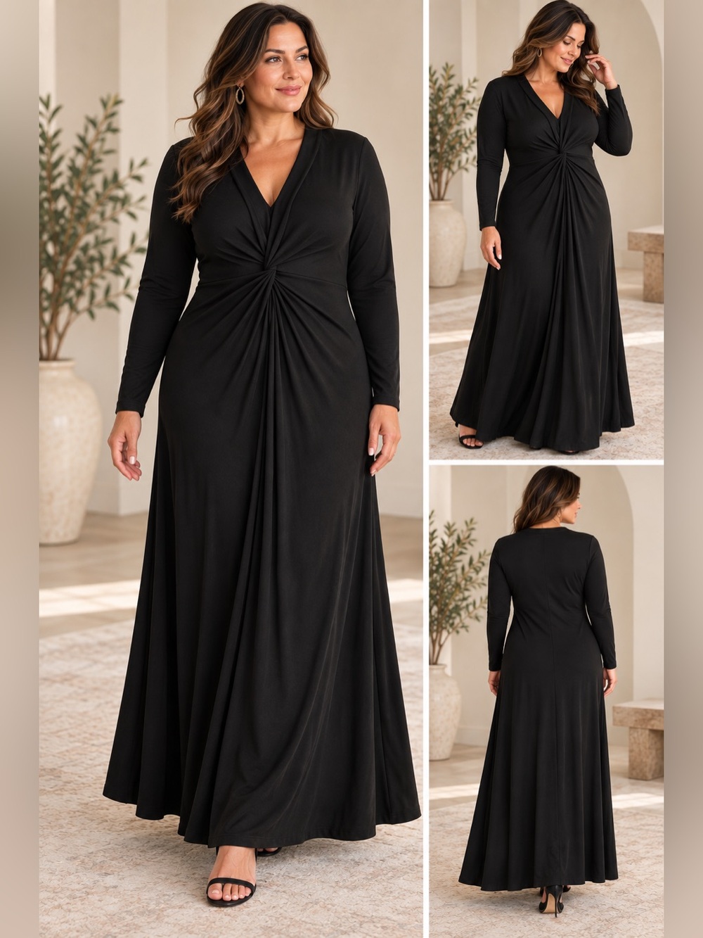 Soft Surroundings Lagia Maxi Dress Black Large Long Sleeve Twist Front V Neck